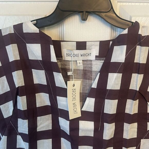 Brooke Wright Women Cotton Linen Sale Lucy Dress Maroon Buffalo Check Size Large - Picture 4 of 4